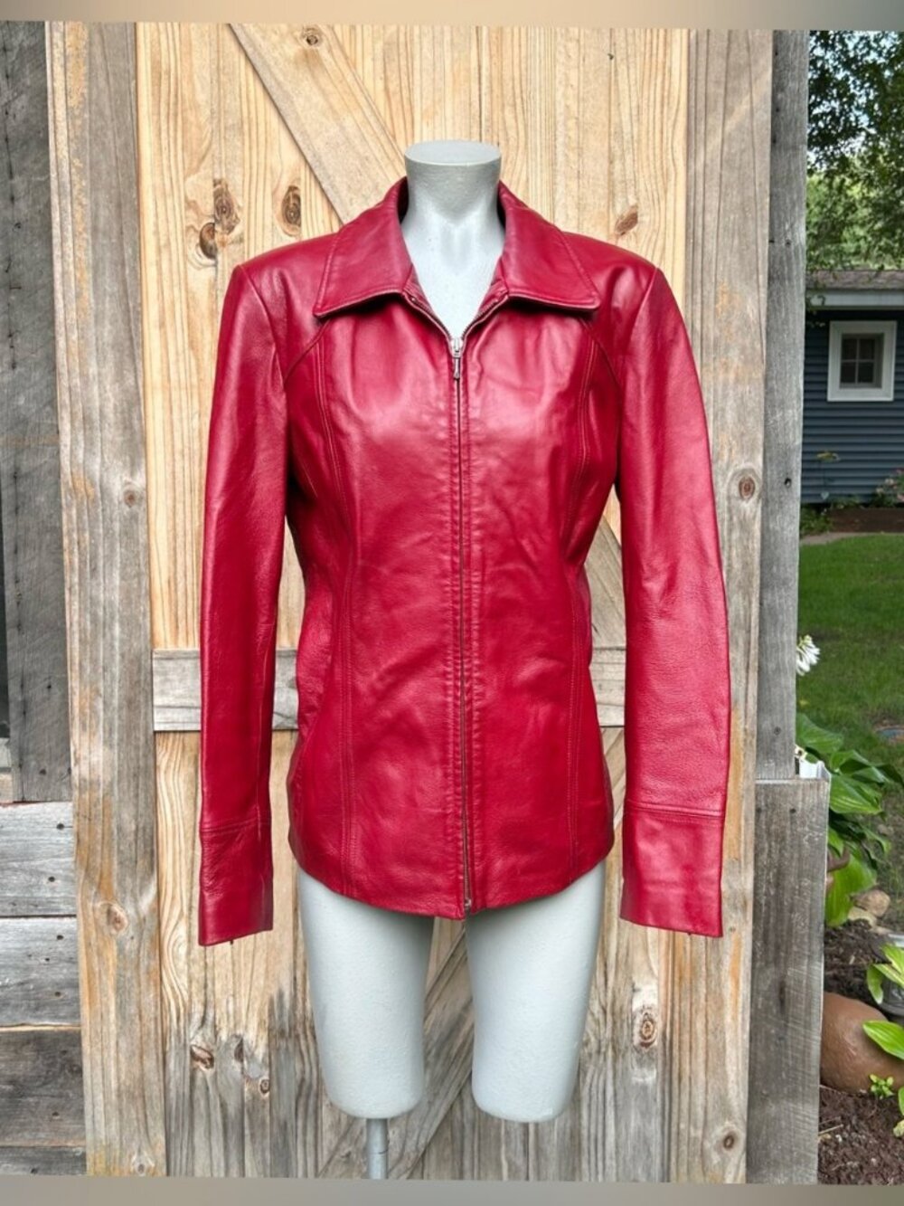 Vintage Y2K Covington Womens Red Leather Zip Moto Jacket~L~